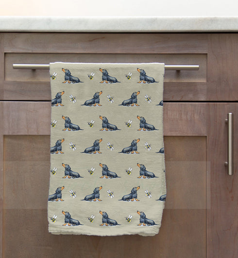 Dachshund Black & Bee Tea Towel